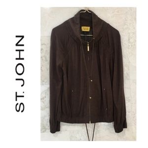 ST JOHN Jacket {S} Mock Neck Lightweight in Brown